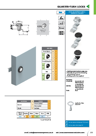Quarter Turn Spring Pin Mini Quarter Turn - Spring Loaded - Mesan Lock - Essentra plc Components